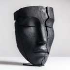 Charred Split Eroded Visage Sculpture