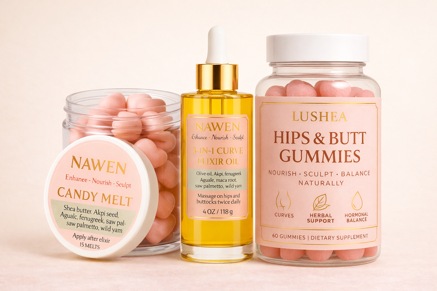 Heart Melt + 3-in-1 Curve Elixir Oil + Hips & Butt Gummies