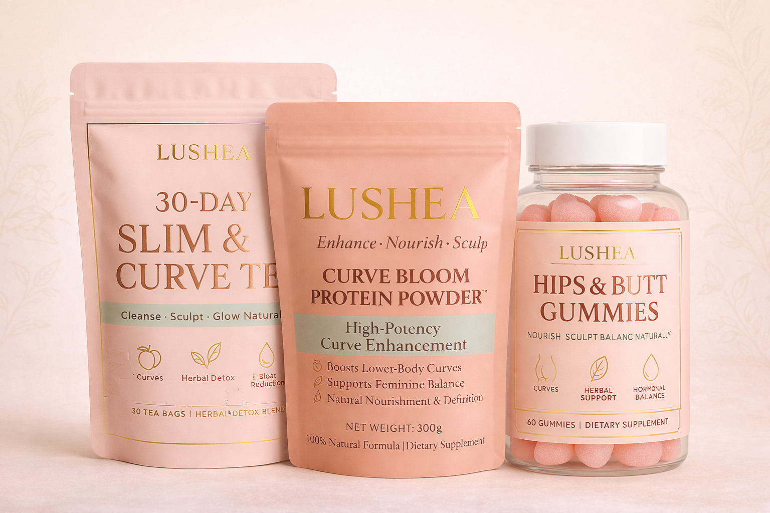 30-Day Slim & Curve Tea + Curve Bloom Protein Powder + Hips & Butt Gummies