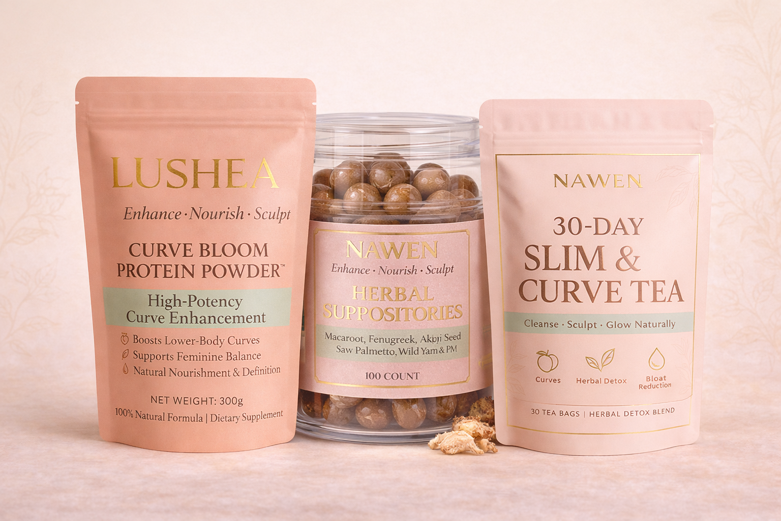 Curve Bloom Protein Powder + Herbal Suppositories + 30-Day Slim & Curve Tea