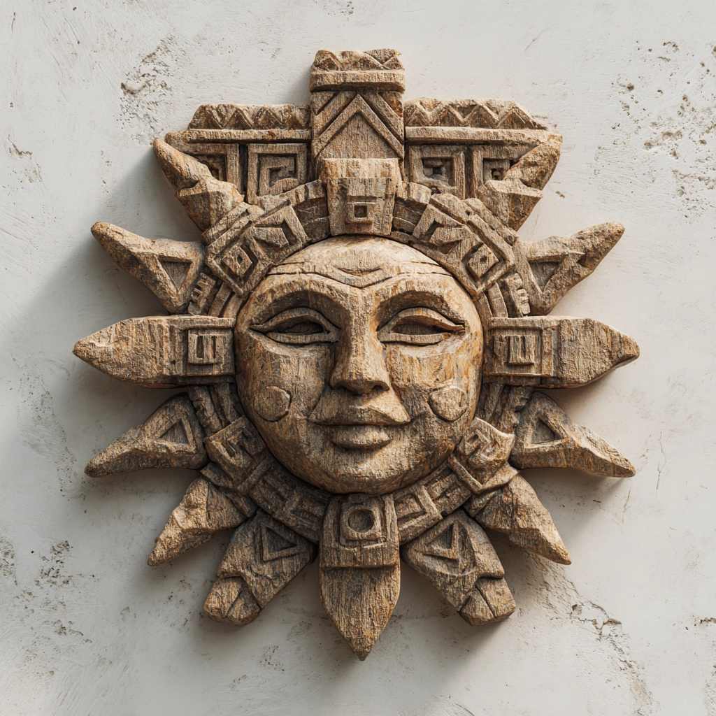 Ancient Mayan Sun God Tribal Wooden Mask Wall Sculpture  Wood Sculpture