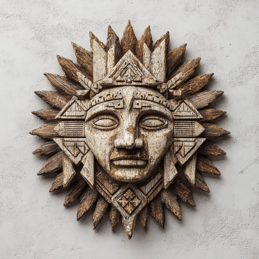 Ancient Mayan Sun God Tribal Wooden Mask Wall Sculpture  Wood Sculpture
