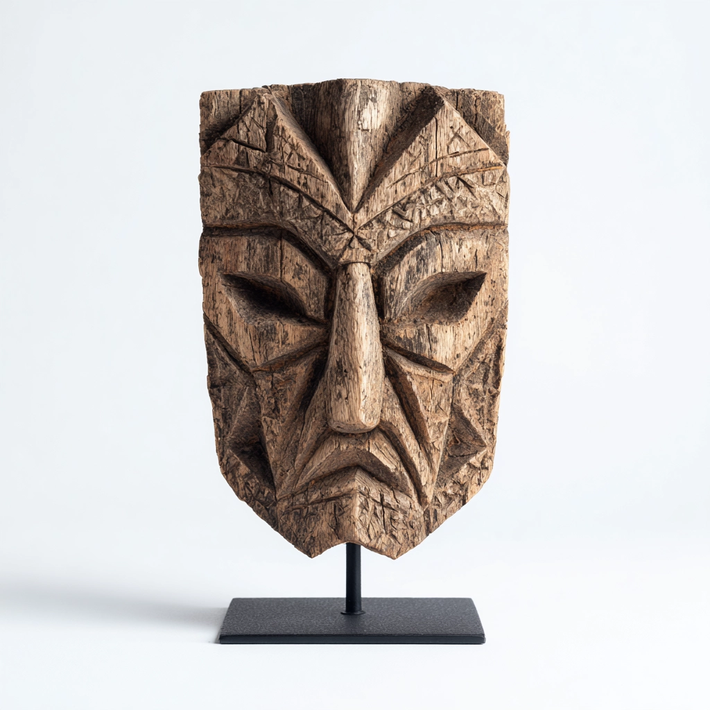 Ancient Geometric Primitivism Mask l Wood Sculpture