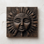African Tribal Sun God Wooden Relief Wall Sculpture  Wood Sculpture