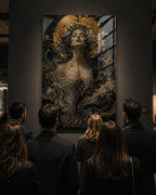 ONLY ONE – Museum Style Black Gold Goddess Glass Art, Luxury Statement Wall Decor, Exclusive 1/1