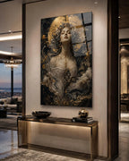 ONLY ONE – Museum Style Black Gold Goddess Glass Art, Luxury Statement Wall Decor, Exclusive 1/1