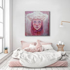 Original Pink Abstract Portrait Painting 36"x36" Art