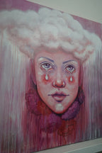 Original Pink Abstract Portrait Painting 36"x36" Art