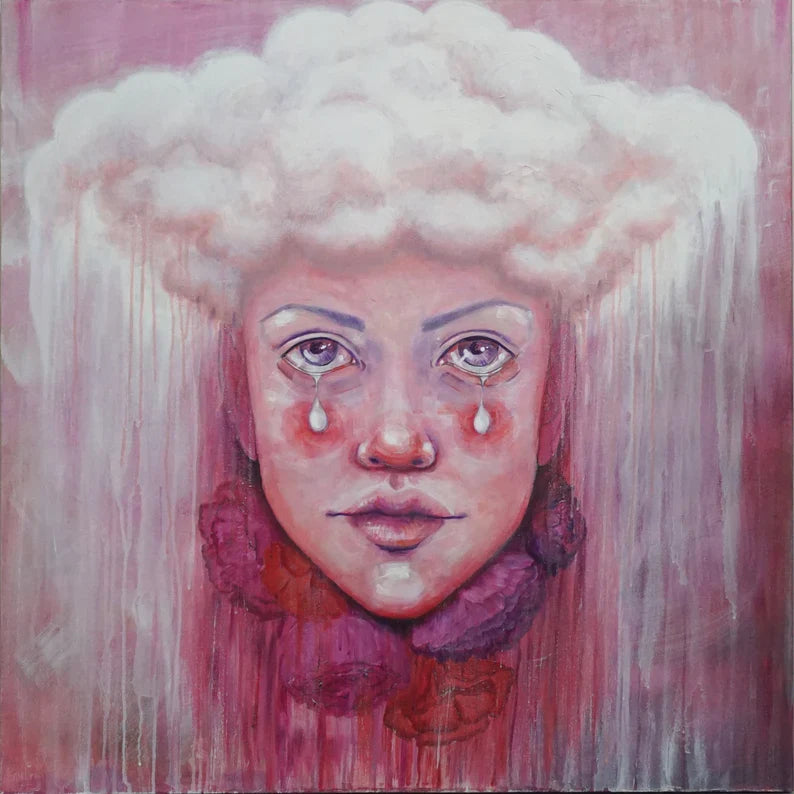 Original Pink Abstract Portrait Painting 36"x36" Art