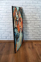 Large Original Acrylic Painting 80x100, One of a Kind Contemporary Woman and Tiger Portrait, Hand-Painted Artwork by Artist