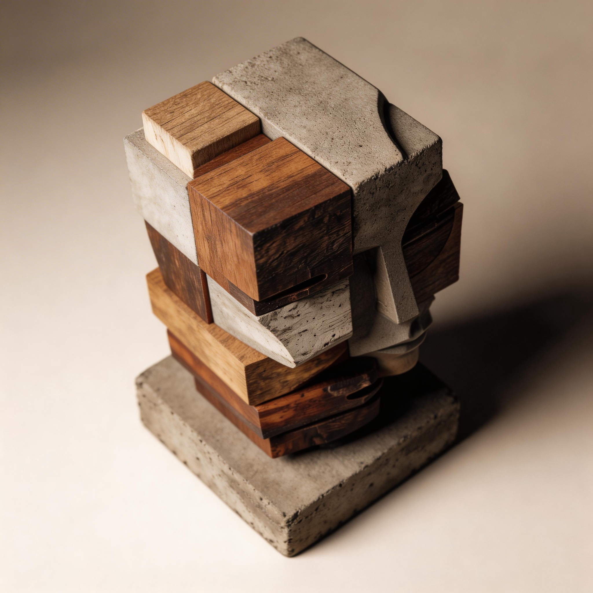 Concrete & Wood: Cubist Fragment｜ Wood Sculpture