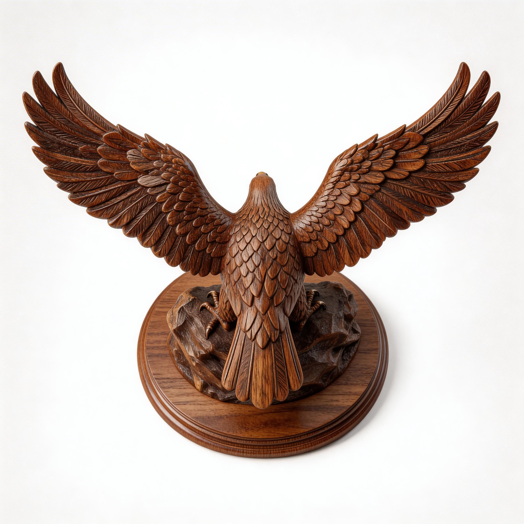 Ascendant Sovereign: The Hand-Carved Wooden Eagle Sculpture | Wood Sculpture