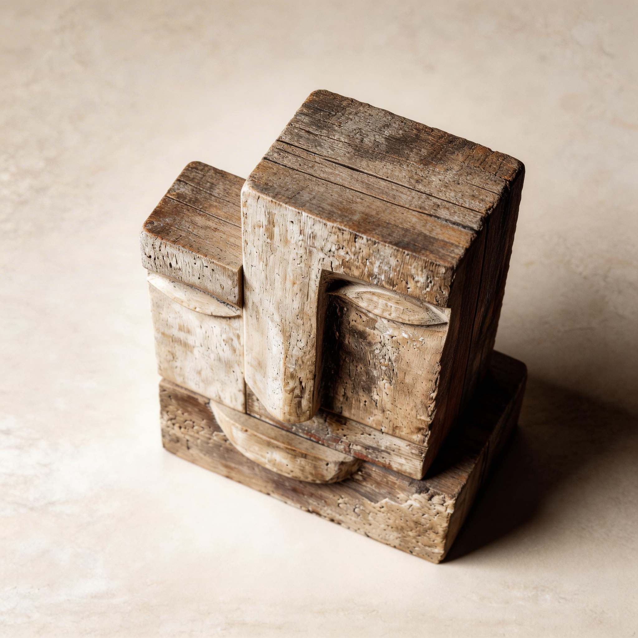 Ancestral Echo: The Stacked Visage｜ Wood Sculpture