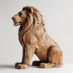 Rustic Regal: The Hand-Carved Weathered Wood Lion Sculpture | Wood Sculpture