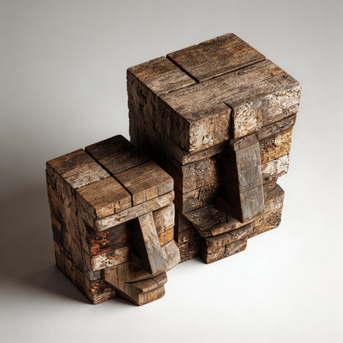 Ancestral Block Duo: The Geometric Primitive Faces｜ Wood Sculpture