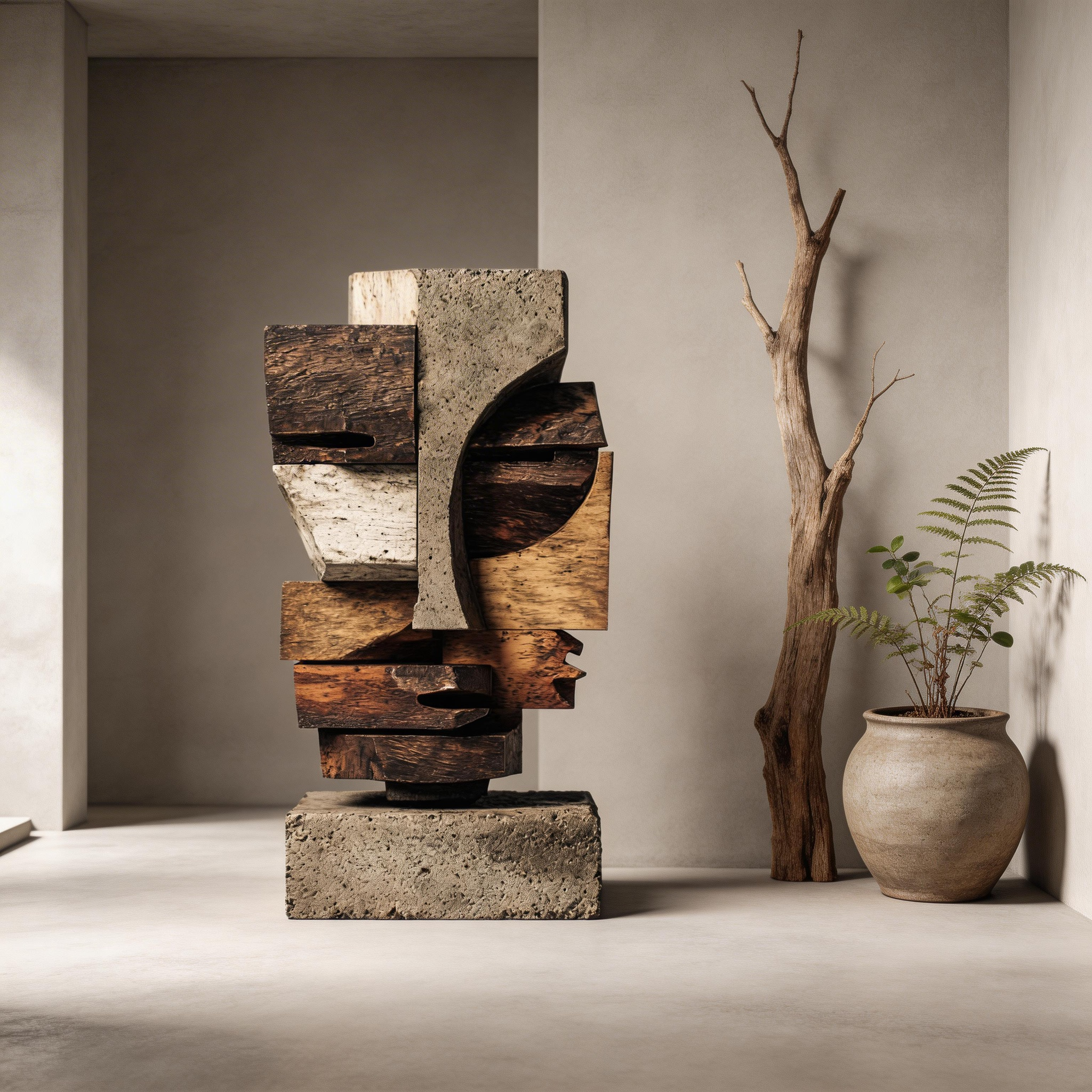 Concrete & Wood: Cubist Fragment｜ Wood Sculpture