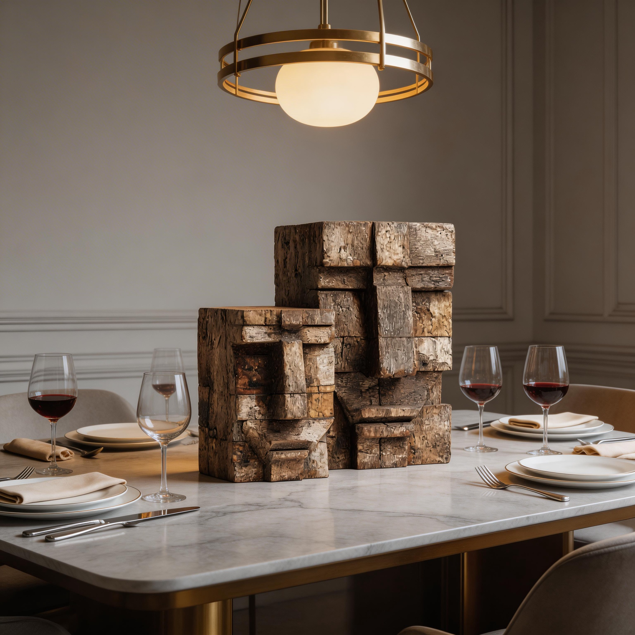 Ancestral Block Duo: The Geometric Primitive Faces｜ Wood Sculpture