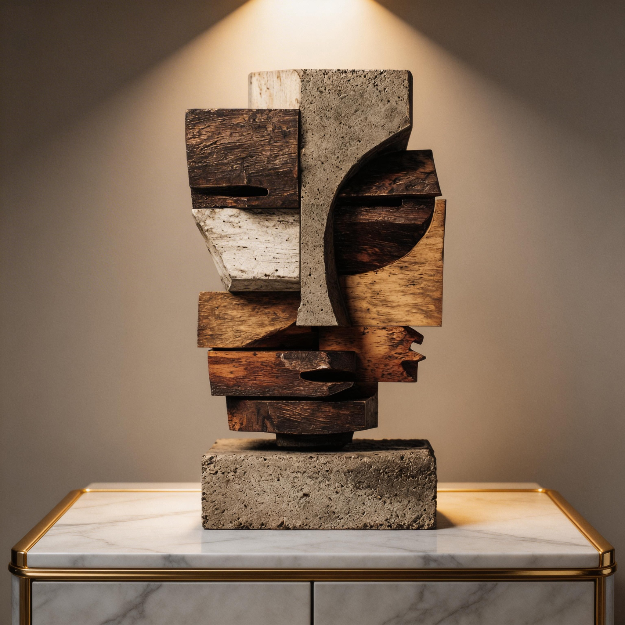 Concrete & Wood: Cubist Fragment｜ Wood Sculpture