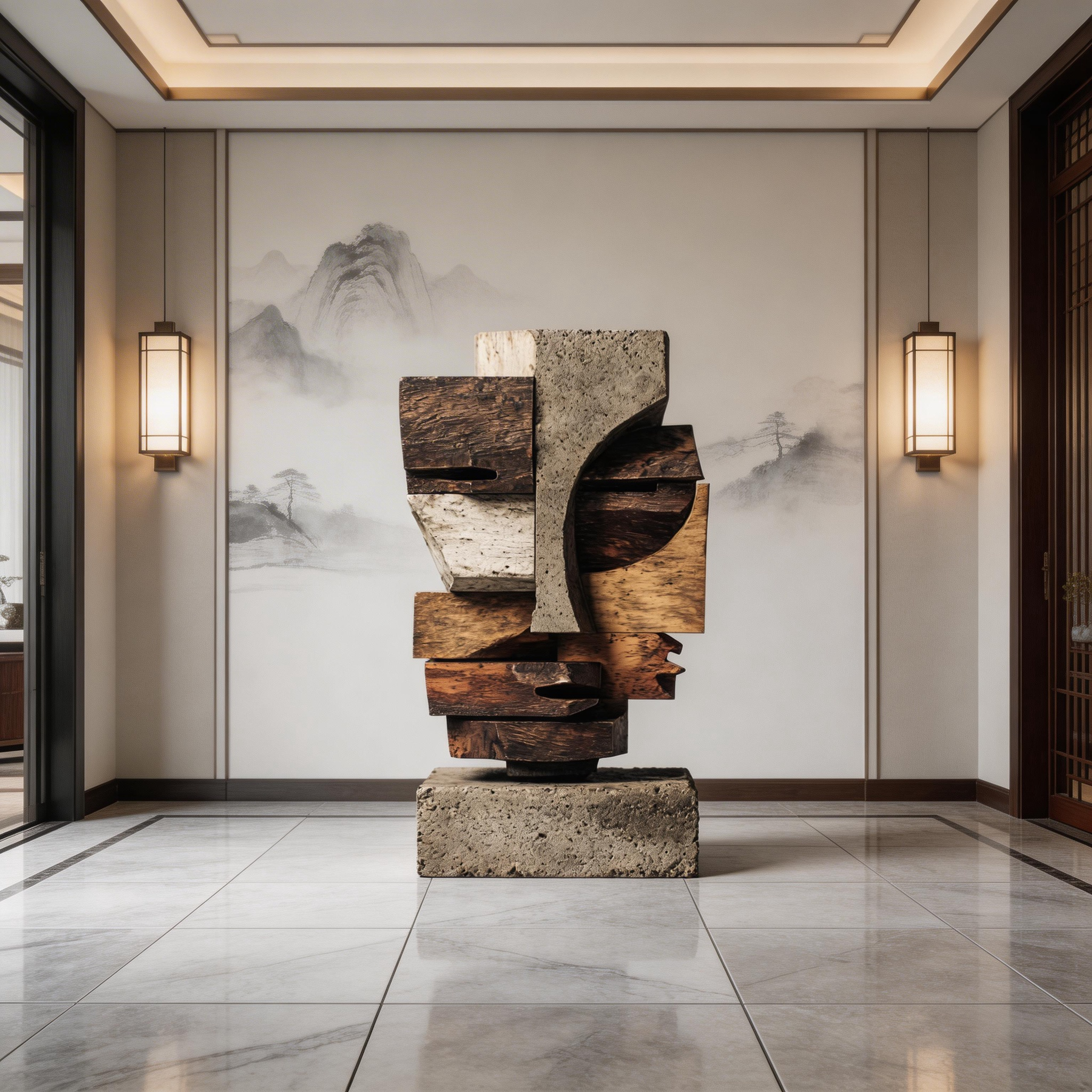 Concrete & Wood: Cubist Fragment｜ Wood Sculpture