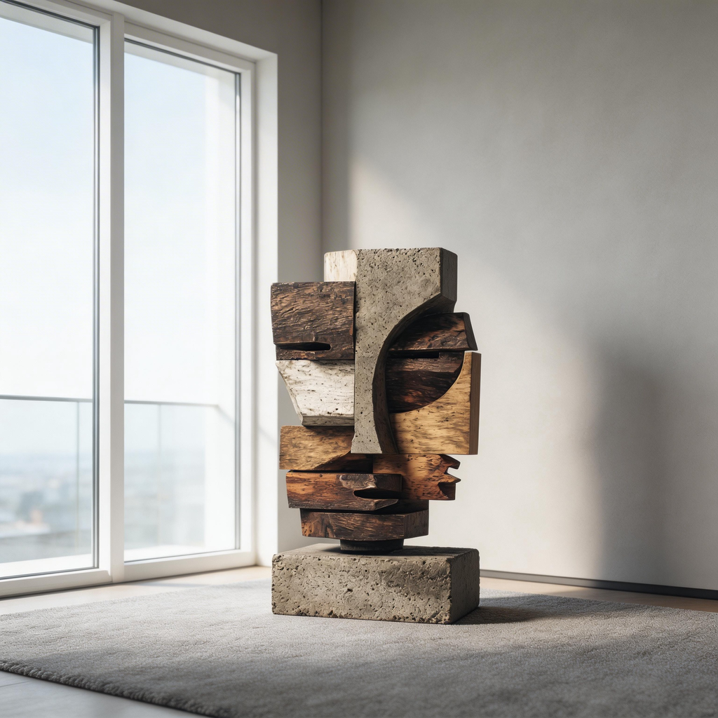 Concrete & Wood: Cubist Fragment｜ Wood Sculpture