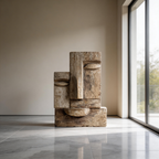 Ancestral Echo: The Stacked Visage｜ Wood Sculpture