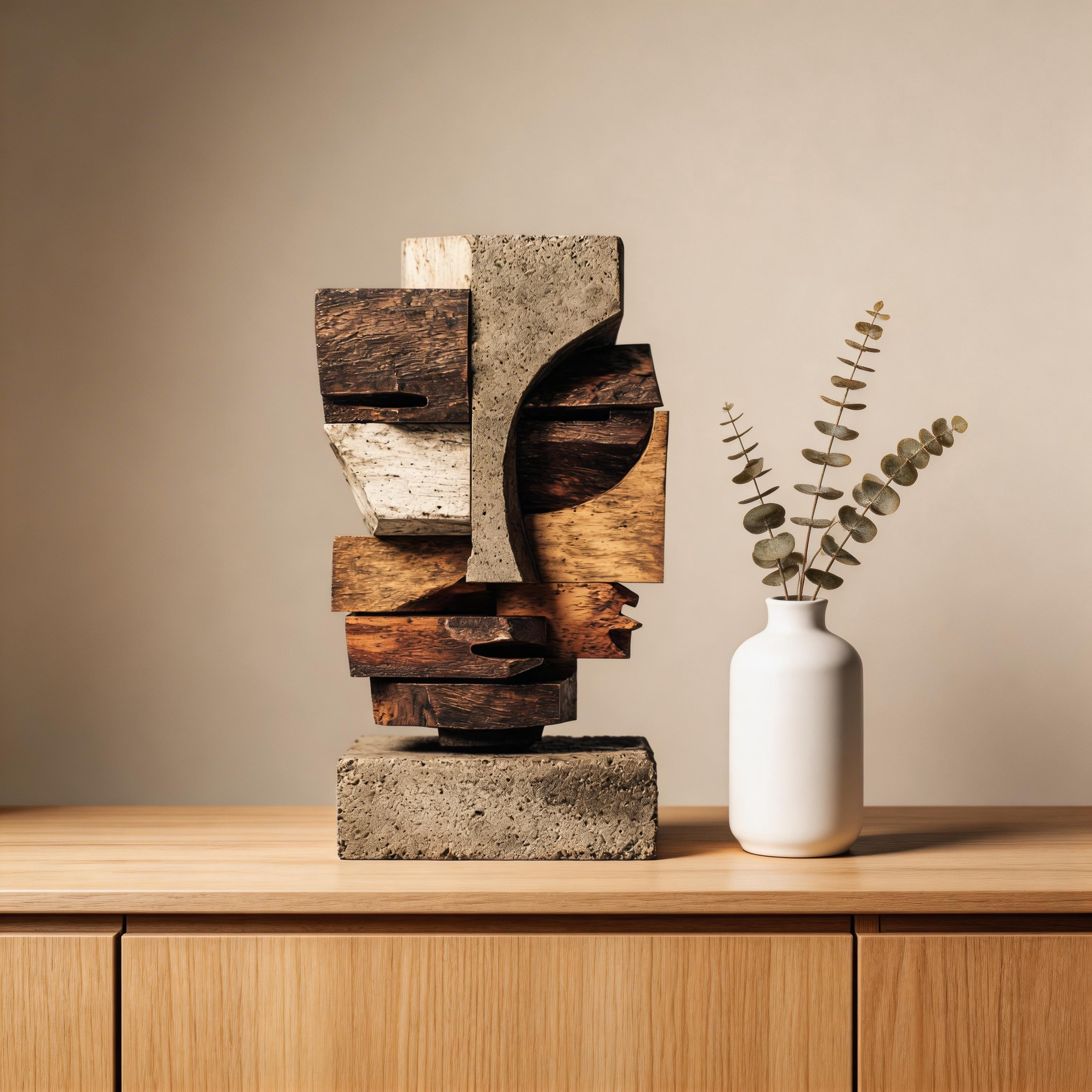 Concrete & Wood: Cubist Fragment｜ Wood Sculpture