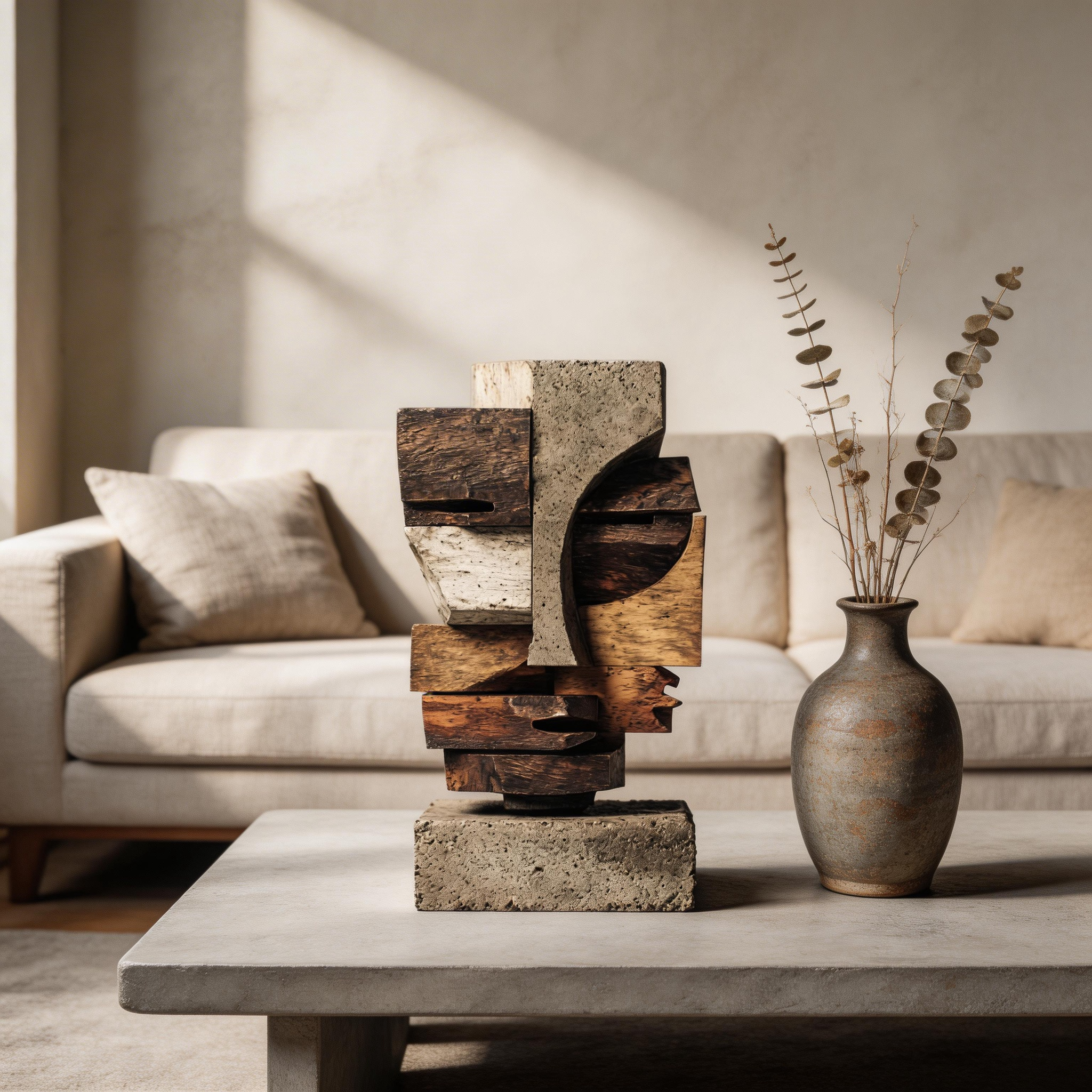 Concrete & Wood: Cubist Fragment｜ Wood Sculpture