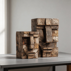 Ancestral Block Duo: The Geometric Primitive Faces｜ Wood Sculpture