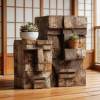 Ancestral Block Duo: The Geometric Primitive Faces｜ Wood Sculpture