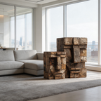 Ancestral Block Duo: The Geometric Primitive Faces｜ Wood Sculpture