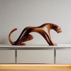 Sinuous Stalker: The Hand-Carved Abstract Wood Panther Sculpture| Wood Sculpture