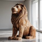 Rustic Regal: The Hand-Carved Weathered Wood Lion Sculpture | Wood Sculpture