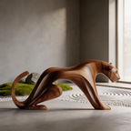 Sinuous Stalker: The Hand-Carved Abstract Wood Panther Sculpture| Wood Sculpture