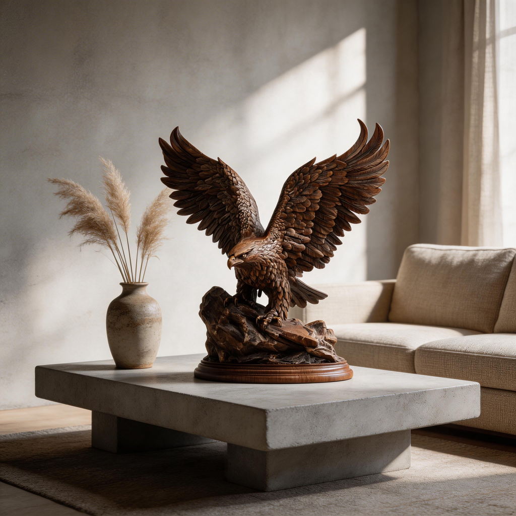 Ascendant Sovereign: The Hand-Carved Wooden Eagle Sculpture | Wood Sculpture