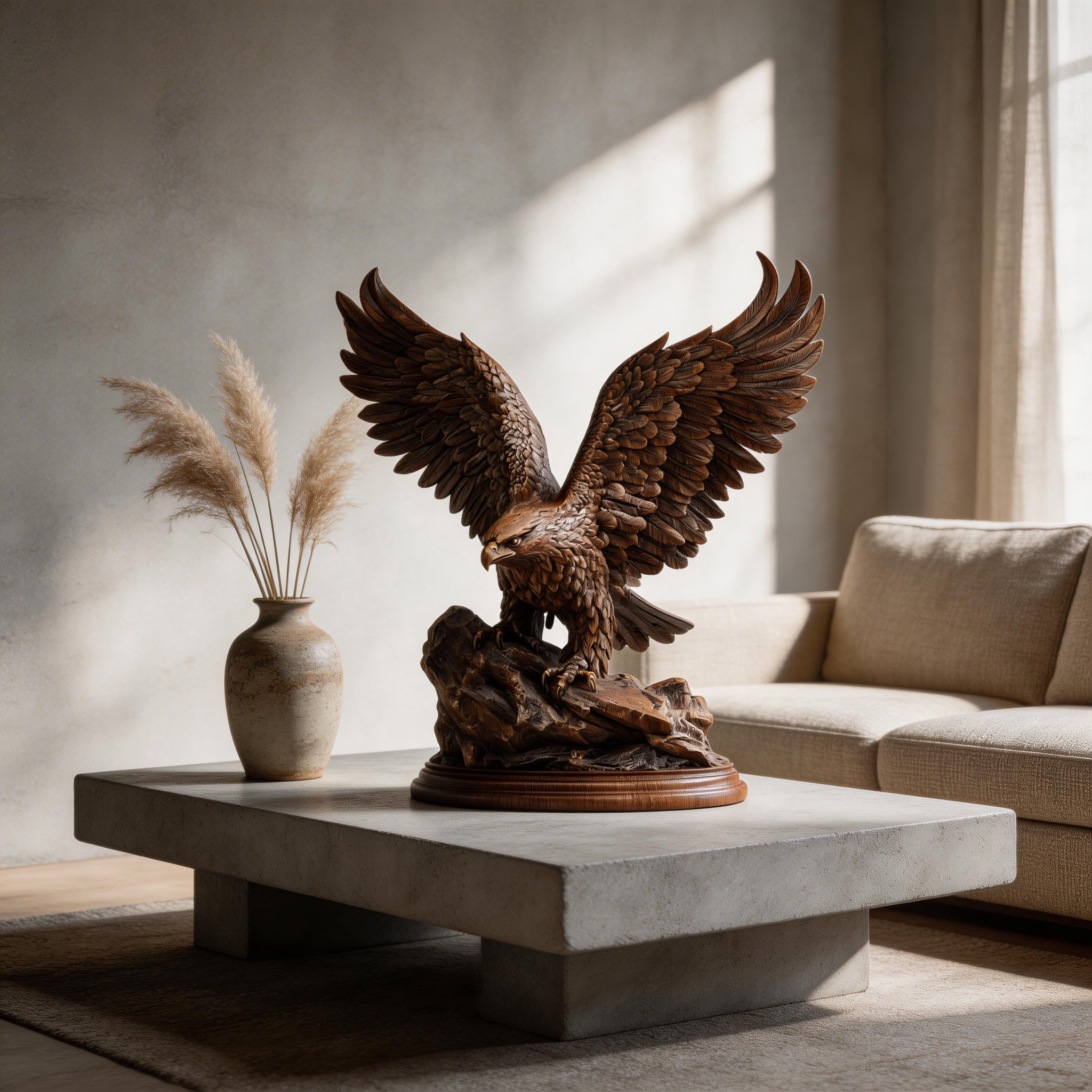 Ascendant Sovereign: The Hand-Carved Wooden Eagle Sculpture | Wood Sculpture