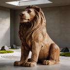 Rustic Regal: The Hand-Carved Weathered Wood Lion Sculpture | Wood Sculpture