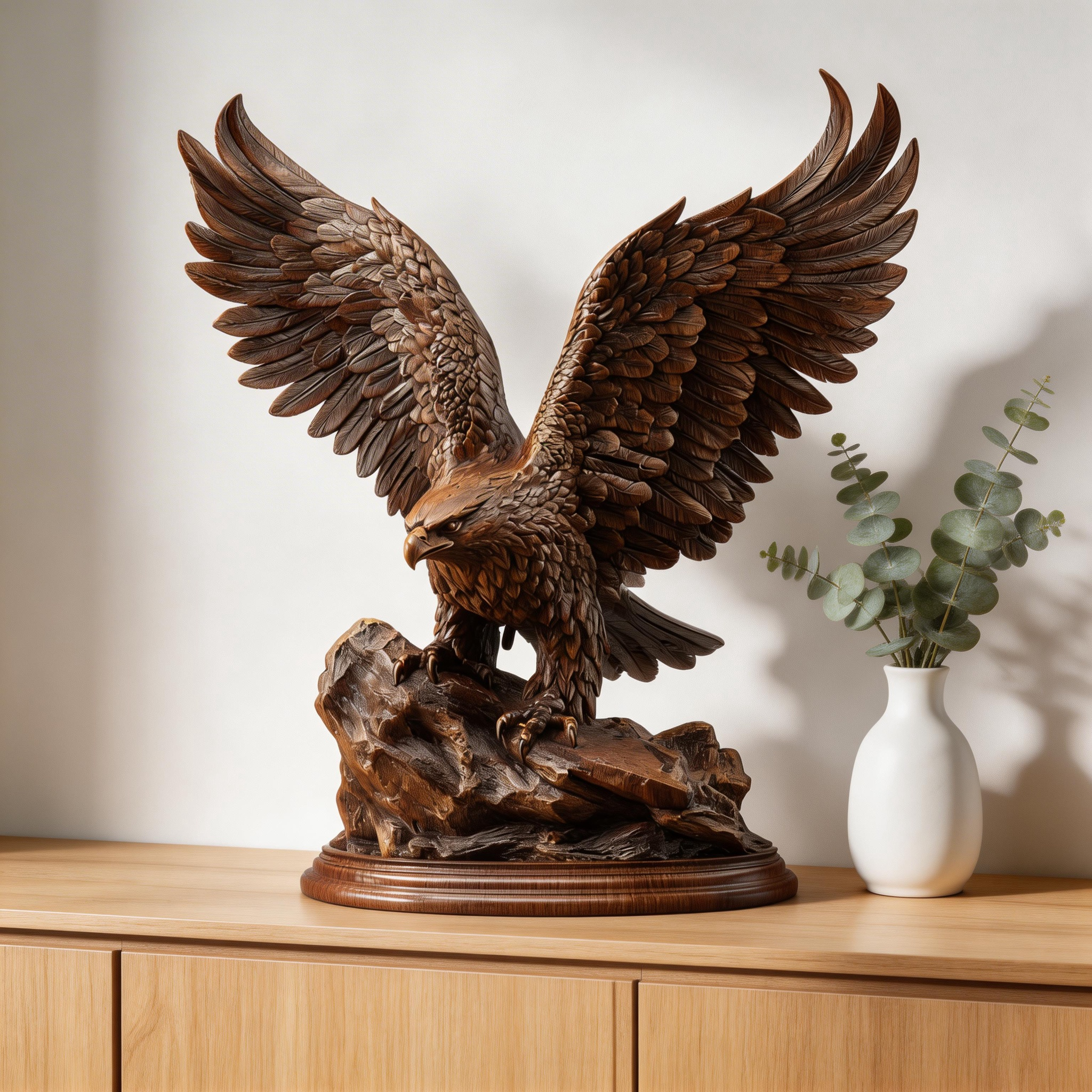 Ascendant Sovereign: The Hand-Carved Wooden Eagle Sculpture | Wood Sculpture