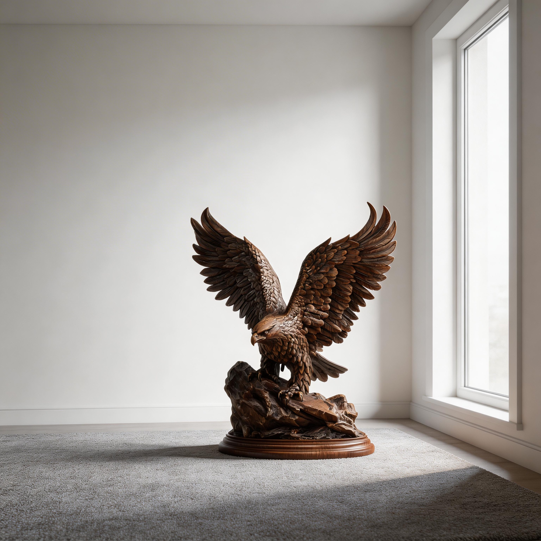 Ascendant Sovereign: The Hand-Carved Wooden Eagle Sculpture | Wood Sculpture