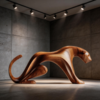 Sinuous Stalker: The Hand-Carved Abstract Wood Panther Sculpture| Wood Sculpture