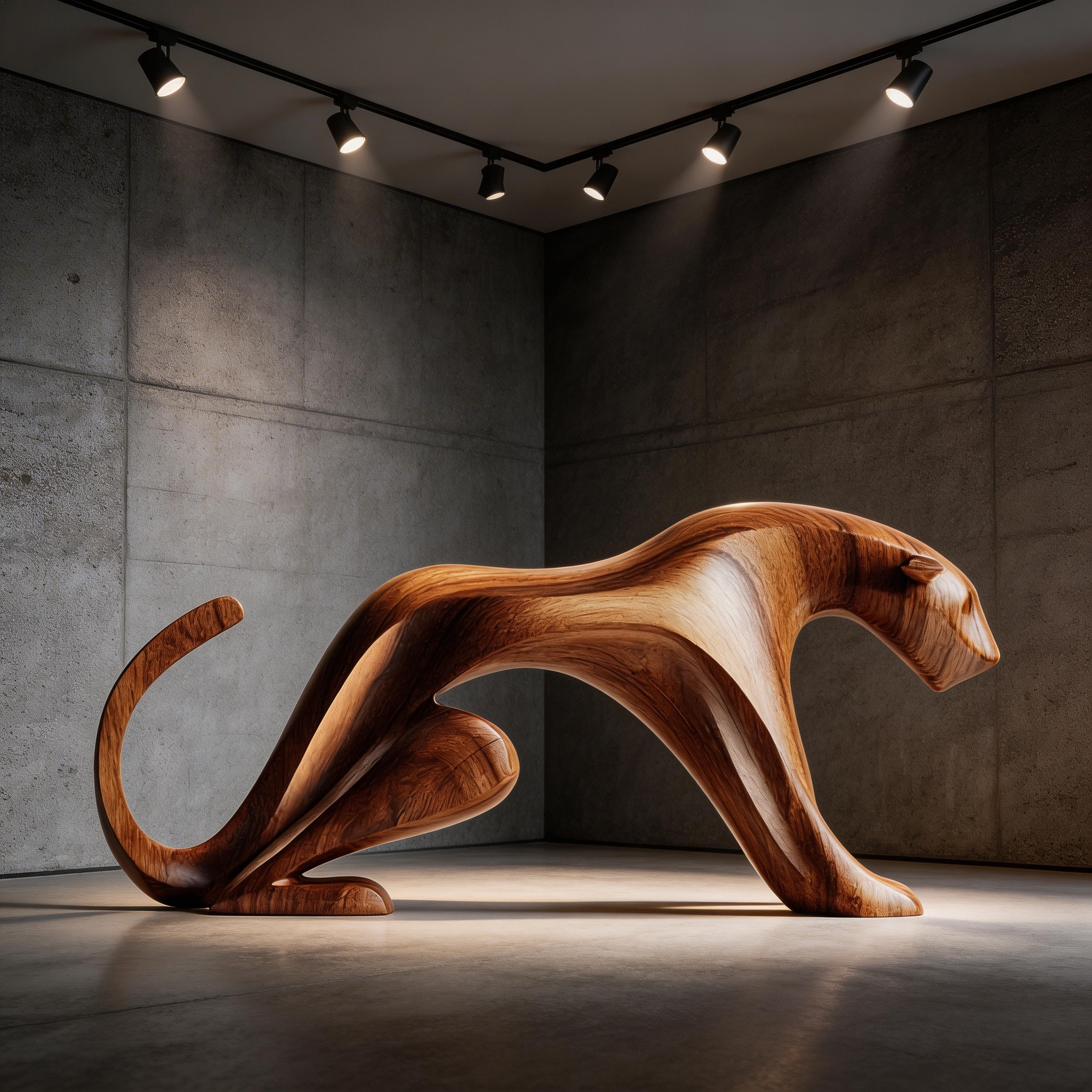 Sinuous Stalker: The Hand-Carved Abstract Wood Panther Sculpture| Wood Sculpture
