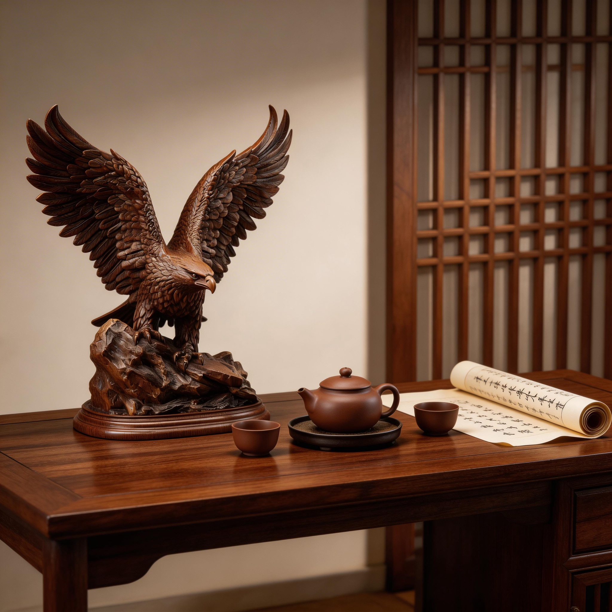 Ascendant Sovereign: The Hand-Carved Wooden Eagle Sculpture | Wood Sculpture