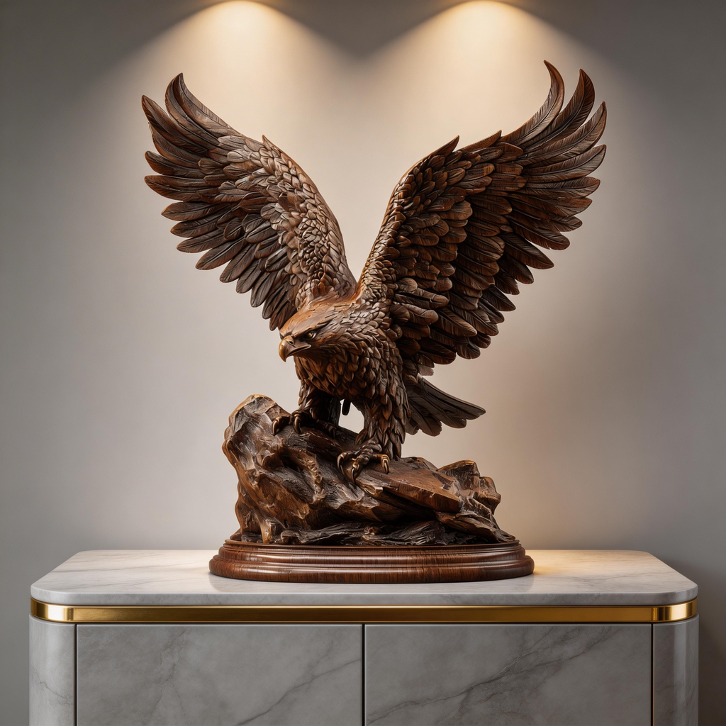Ascendant Sovereign: The Hand-Carved Wooden Eagle Sculpture | Wood Sculpture
