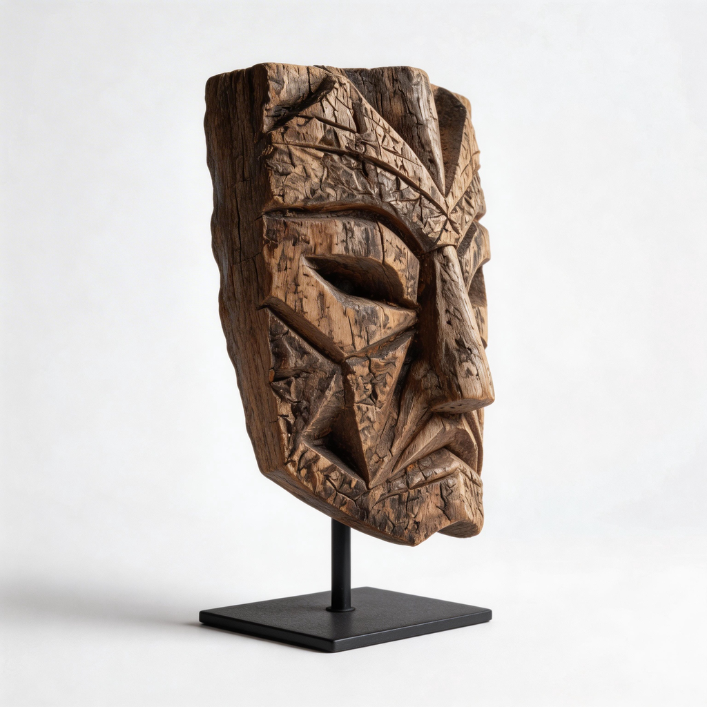 Ancient Geometric Primitivism Mask l Wood Sculpture