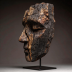 Ancestral Split Wooden Mask Sculpture  Wood Sculpture