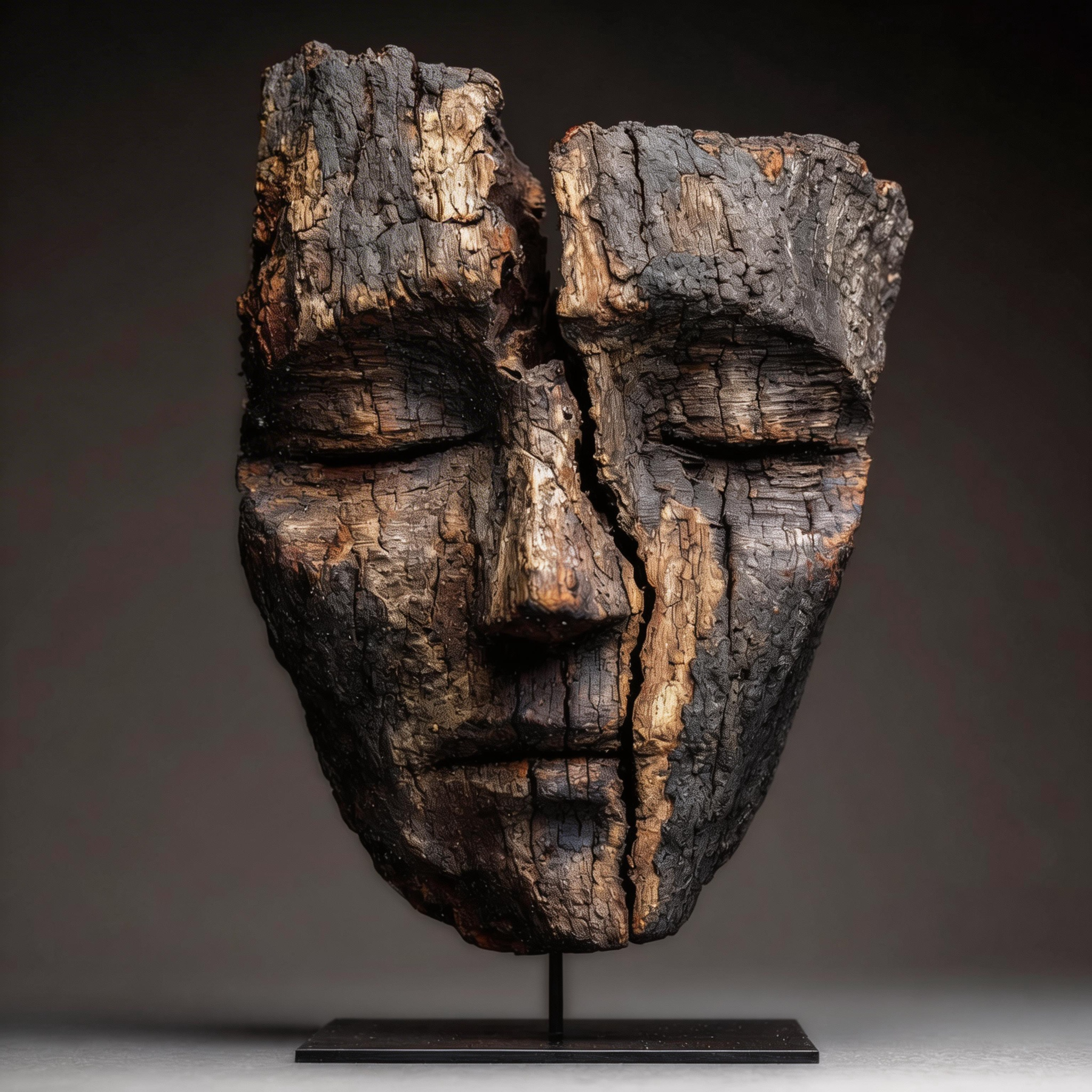 Ancestral Split Wooden Mask Sculpture  Wood Sculpture
