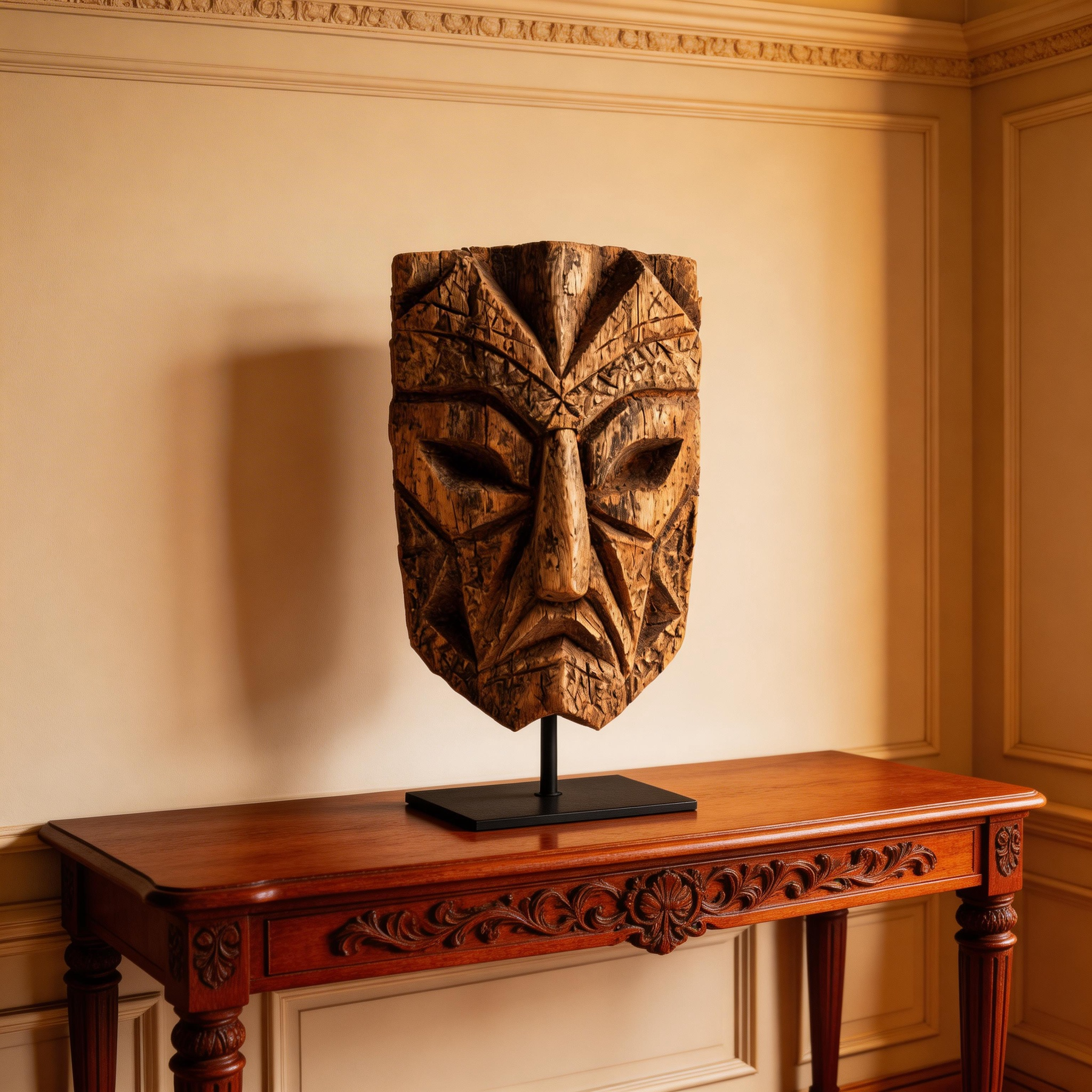 Ancient Geometric Primitivism Mask l Wood Sculpture