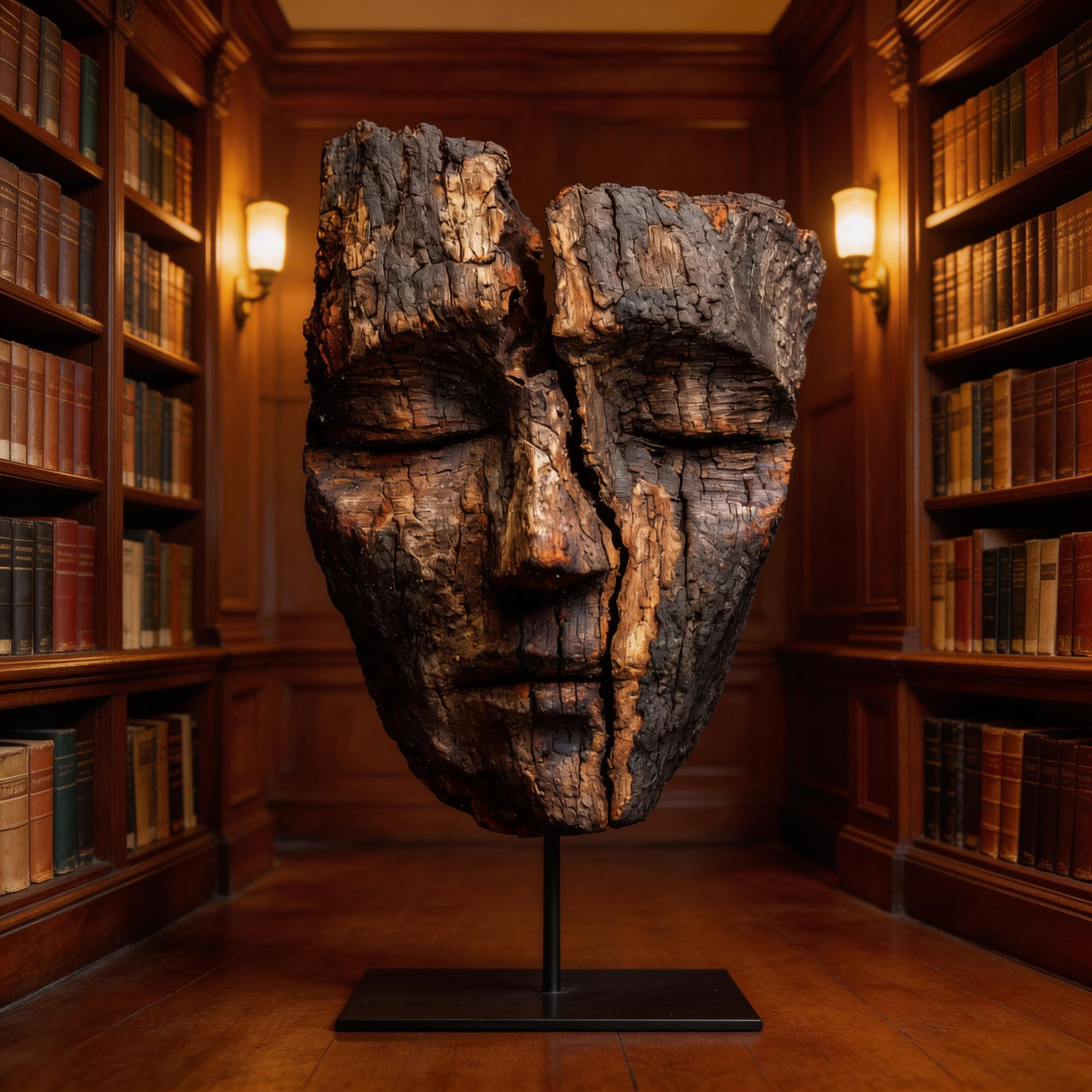 Ancestral Split Wooden Mask Sculpture  Wood Sculpture
