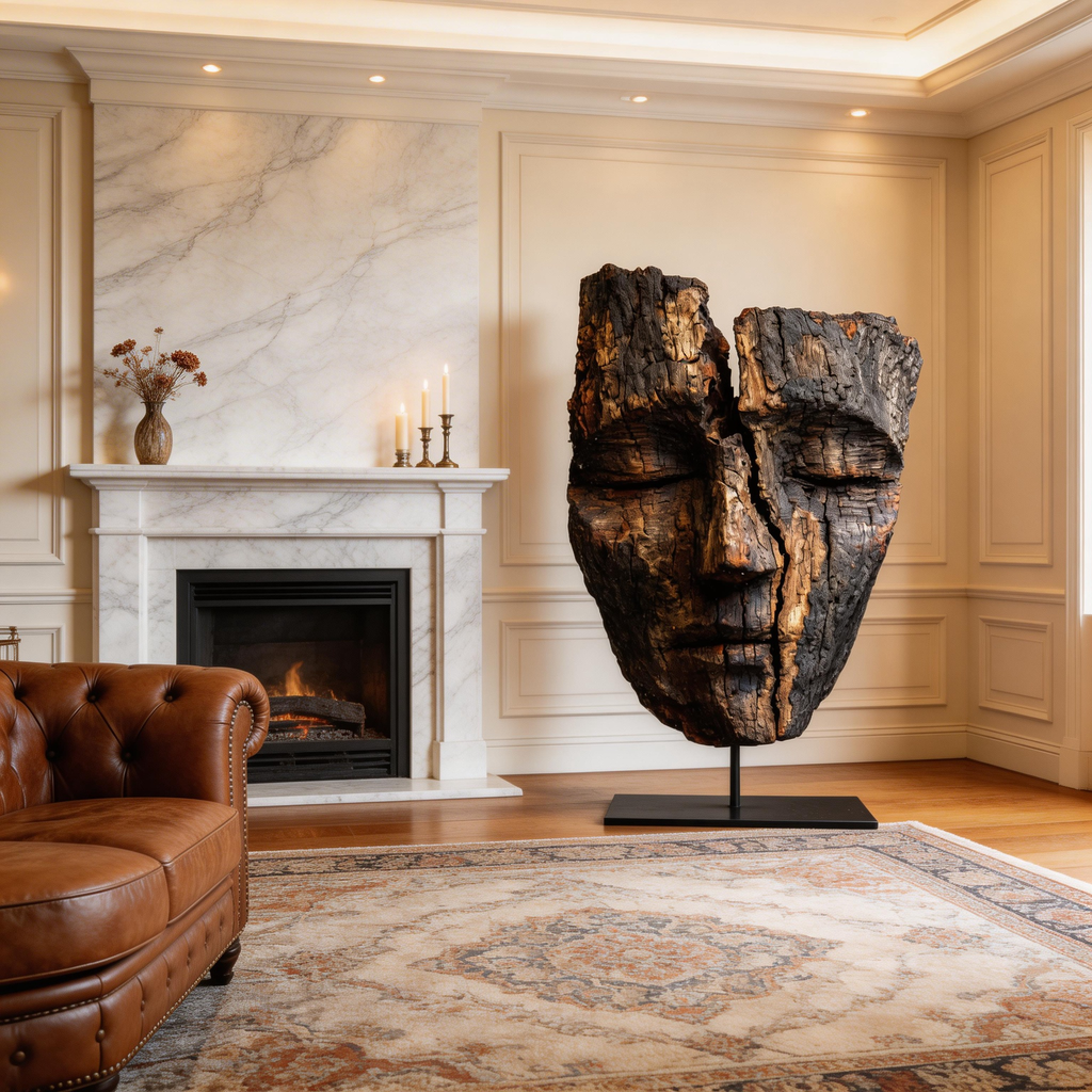 Ancestral Split Wooden Mask Sculpture  Wood Sculpture