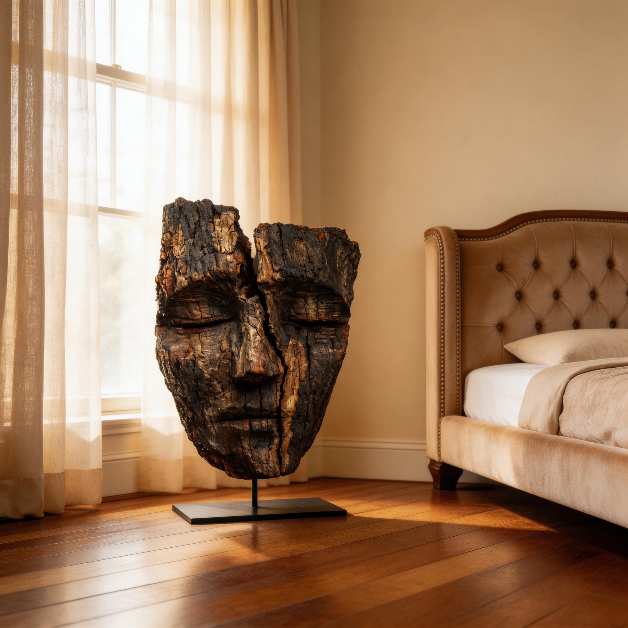 Ancestral Split Wooden Mask Sculpture  Wood Sculpture