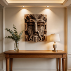 Ancient Tribal Elder Relief Wall Mask  Wood Sculpture